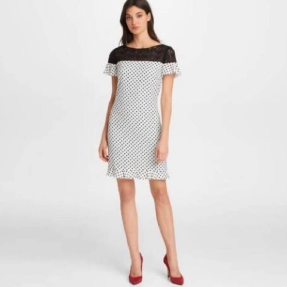 KARL LAGERFIELD White Paris Flounce Polka Dot Ruffle Cocktail Mini Dress Sz 10 - Picture 1 of 5
